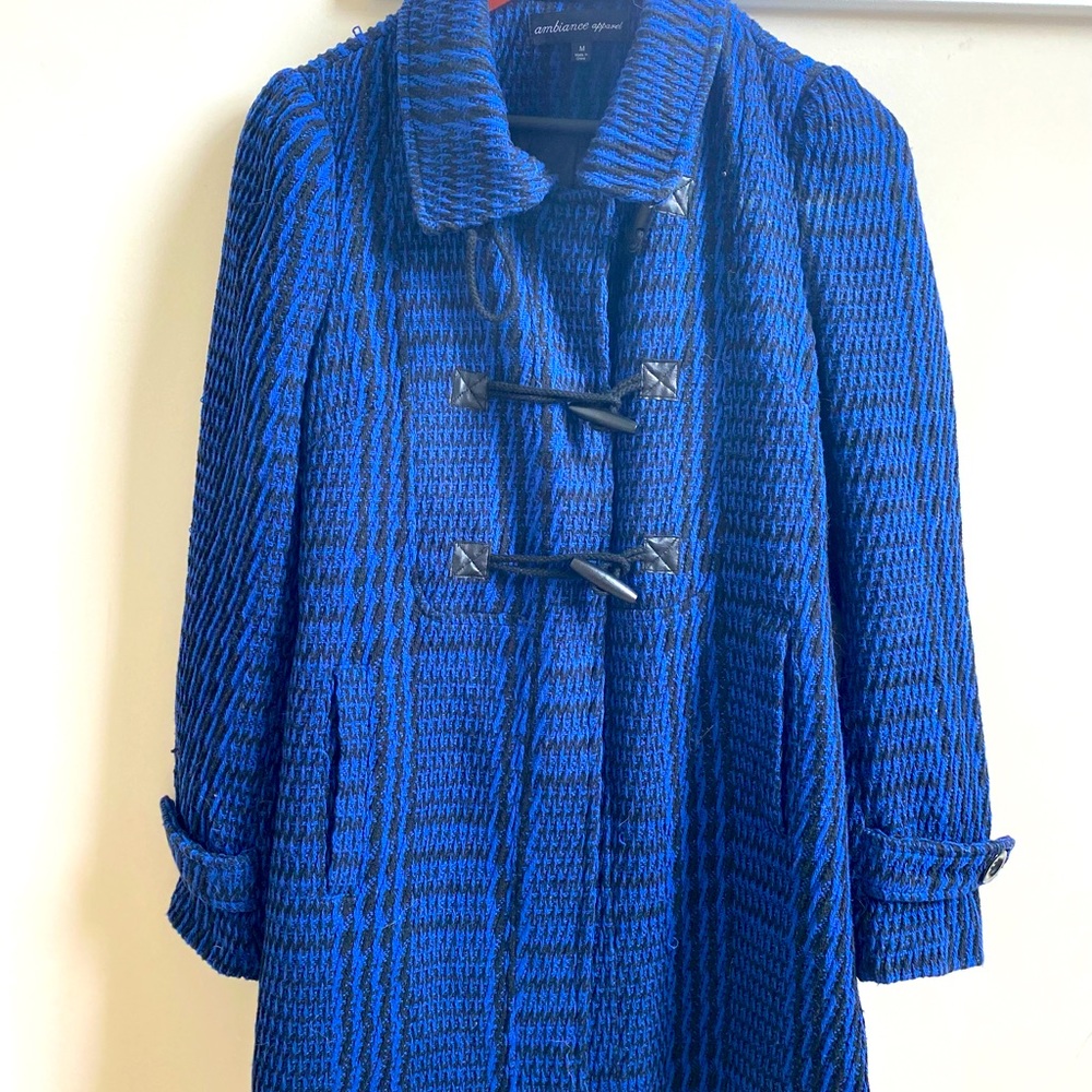 Mid length pea coat, black/blue, M